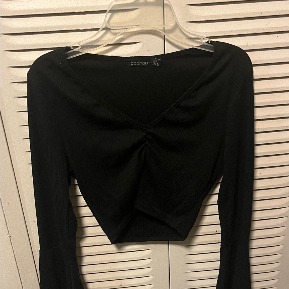 Boohoo Black Long Sleeve Crop Top